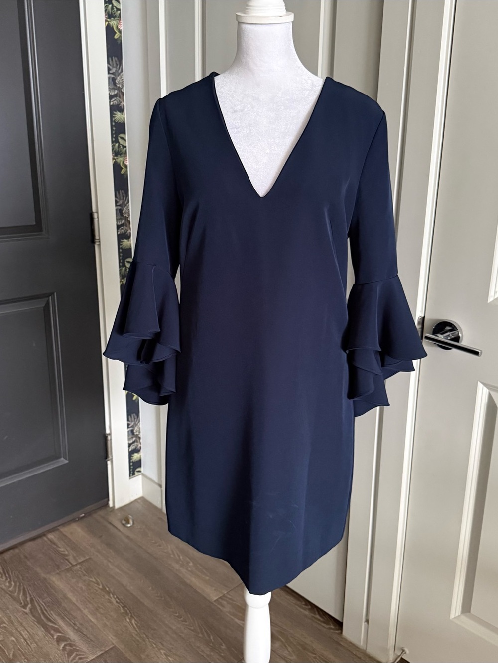 Milly Navy Blue Cocktail Dress with Ruffled Bell Sleeves Size 8